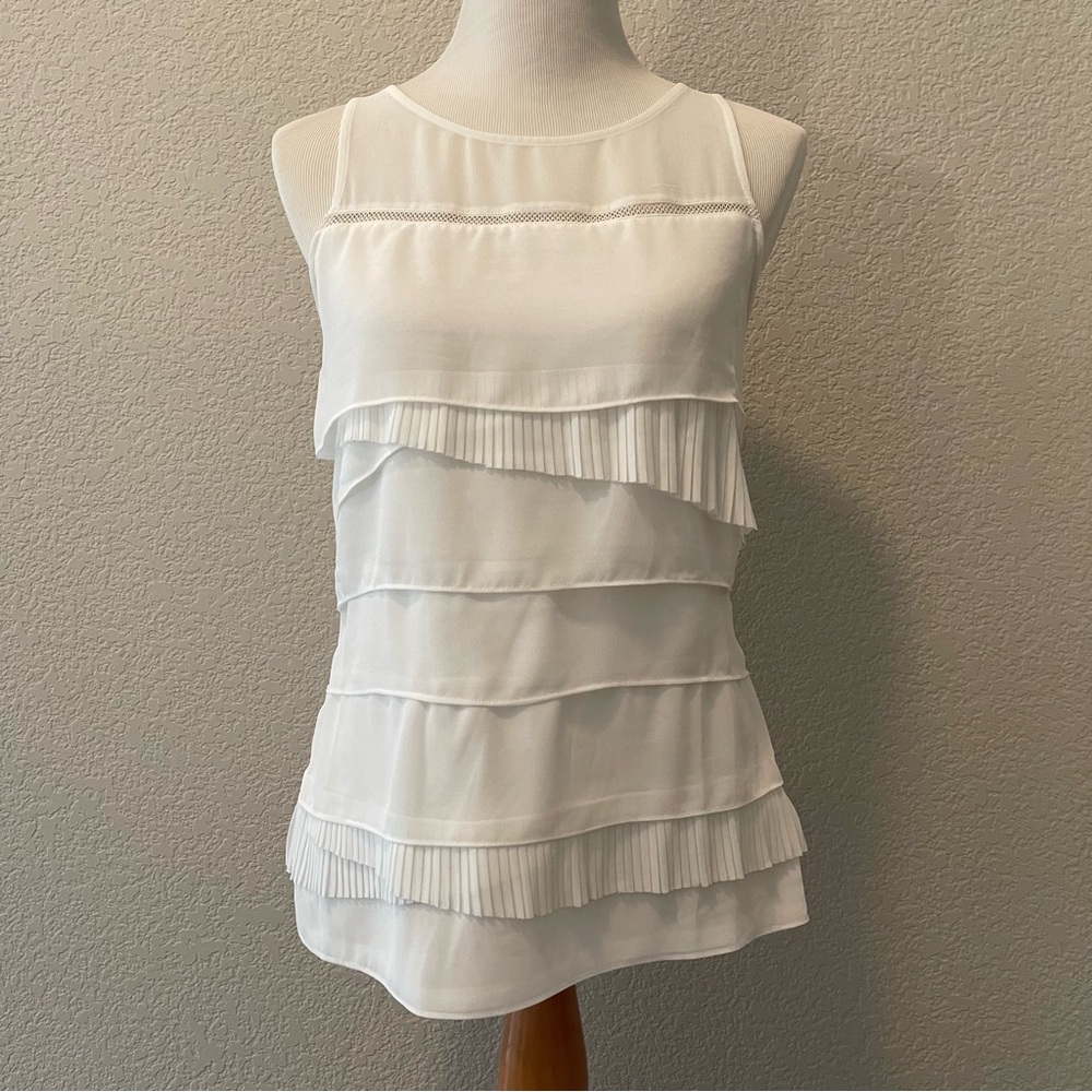 Express Sleeveless Tank Top Lined White Fringe Layered Accents Ruffled